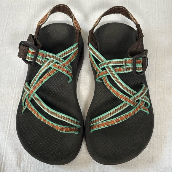 Chaco Z/Cloud X Strappy Open Toe Sandals-Orange and Teal Green-Women Size 6 - Picture 3 of 10